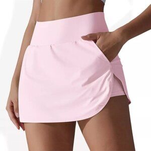Anna-Kaci High Waist Active Athletic Pink Skort w/ Built-In Shorts - Medium 8/10